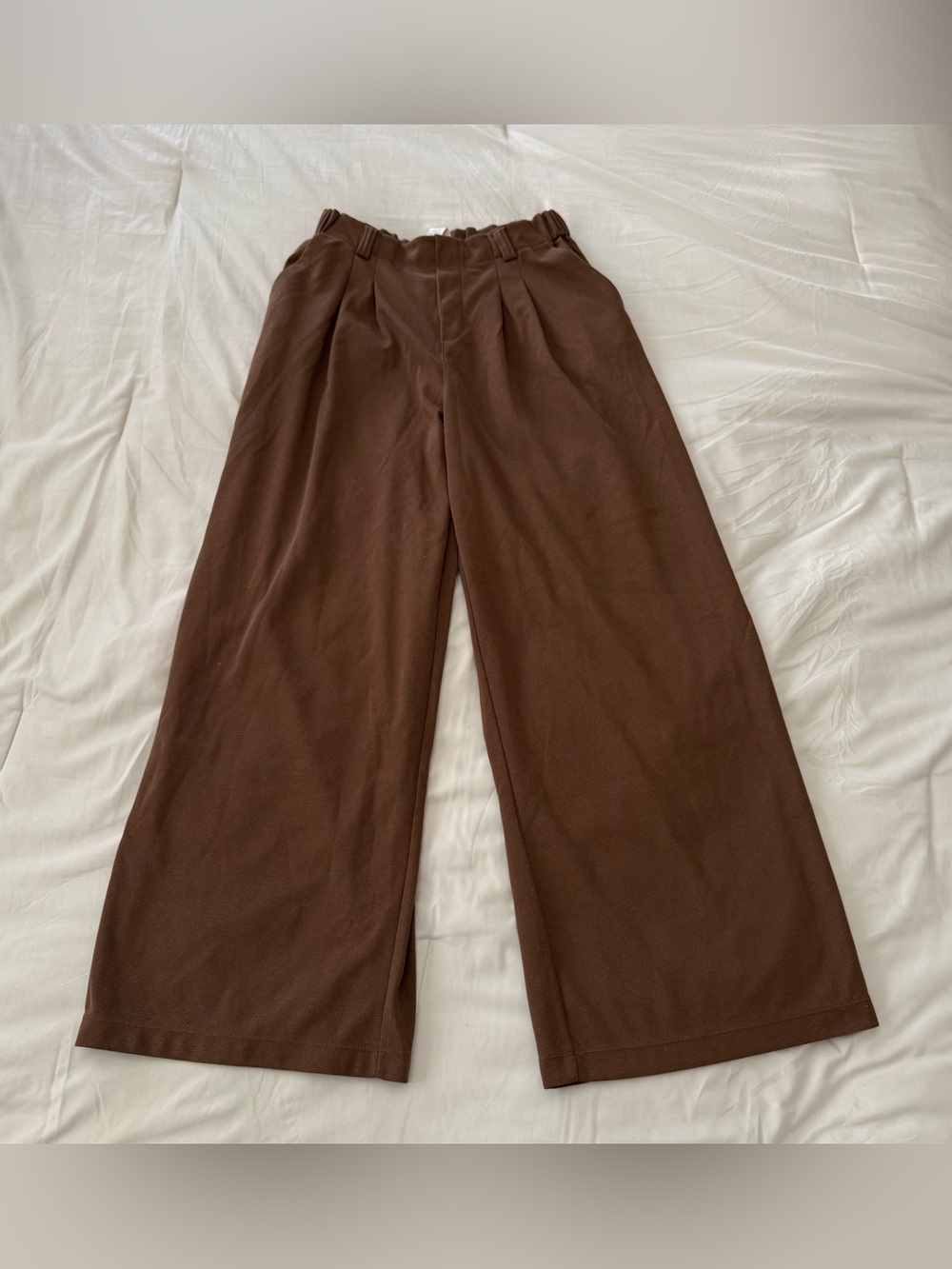Halara Wide Leg Waffle Pants High-Waist Pants in Dark Brown size S Regular